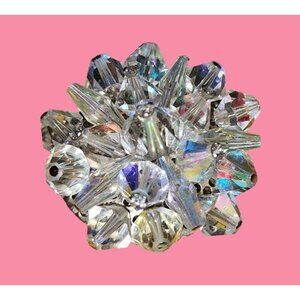 Clear Crystal Bead Silver Brooch Pin Cluster Spray Glass Faceted Beads Wedding J